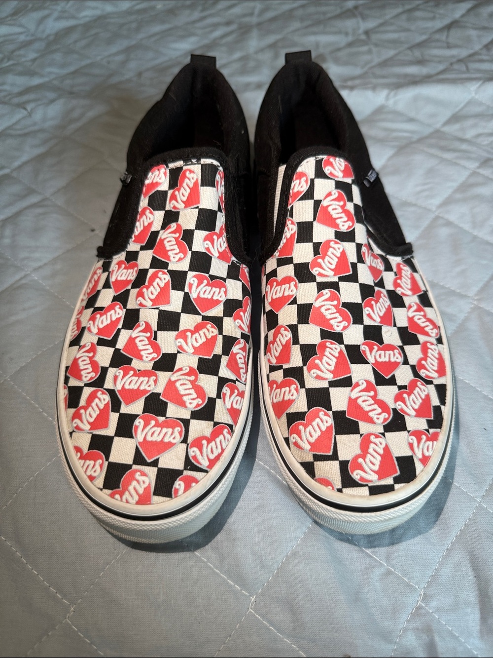 Vans Slip-On Sneakers - Black/Red/White Checkerboard Hearts
